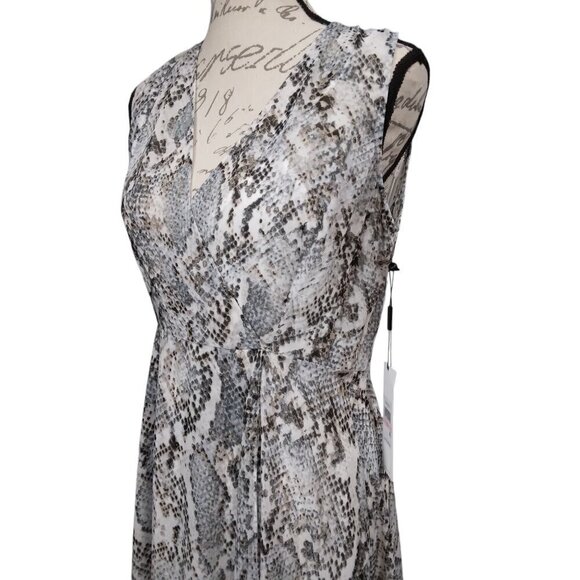 NWT Calvin Klein | Chiffon Faux Wrap Snake Print Hi-Lo Maxi Dress | Size 10 - Picture 2 of 11